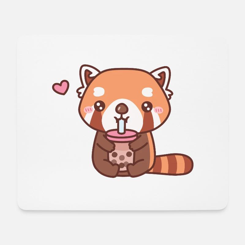 Süßer roter Panda liebt Bubble Milk Tee - Mousepad (Querformat) - Weiß