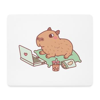 Cute Capybara Chilling With Laptop And Snacks - Mouse Pad (horizontal) - white - Front