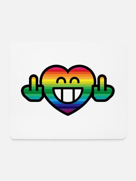 Emoticon Rainbow Grin Heart with Stinkfingers - Mouse Pad (horizontal) - white
