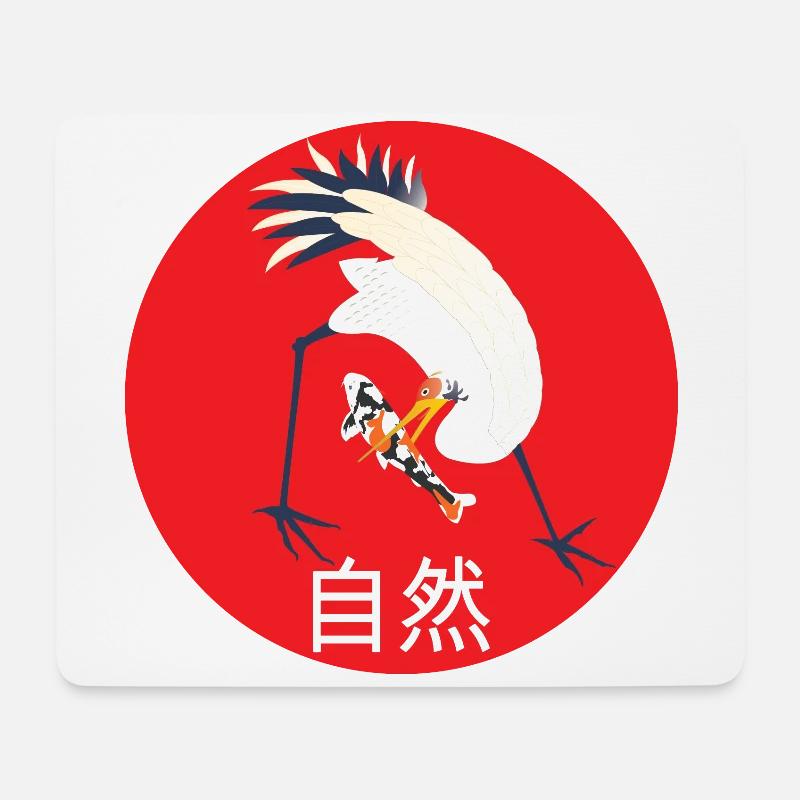Japan Kranich und Koi - Mousepad (Querformat) - Weiß