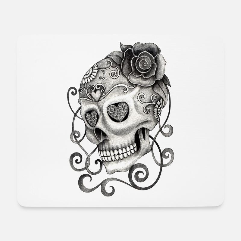 Totenkopf mit Rose Tattoo - Mousepad (Querformat) - Weiß
