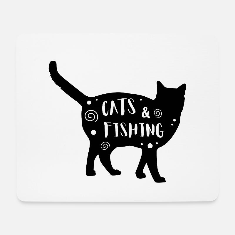 Katzen & Angeln - Mousepad (Querformat) - Weiß