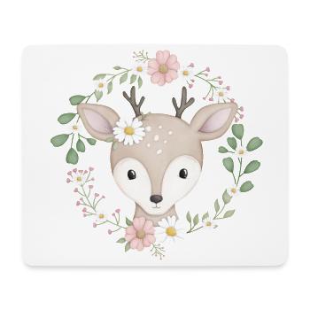 doux cerf dans une couronne de fleurs - Tapis de souris (format paysage) - blanc - Devant