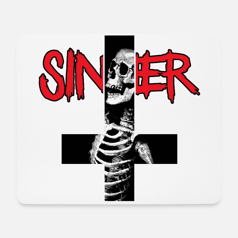 Invertiertes Kreuz des Sünders mit Schädel und Skelett - Mousepad (Querformat) - Weiß