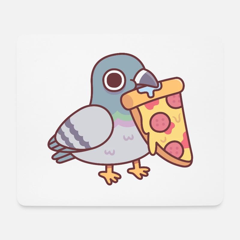 Niedliche Taube mit Peperoni-Pizzastück - Mousepad (Querformat) - Weiß