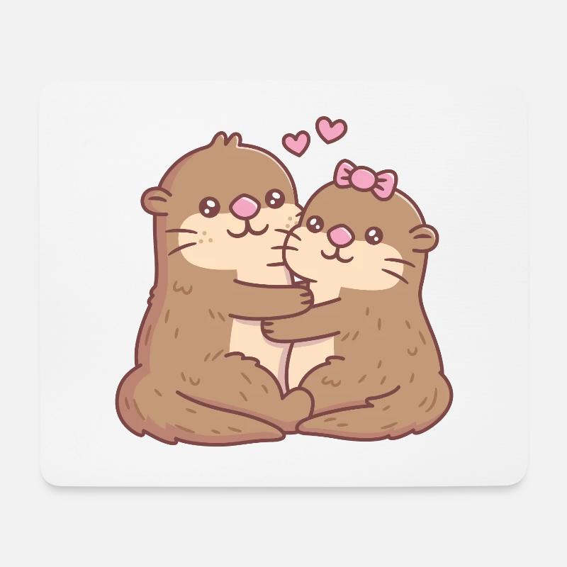 Niedliche verliebte Otter umarmen sich - Mousepad (Querformat) - Weiß
