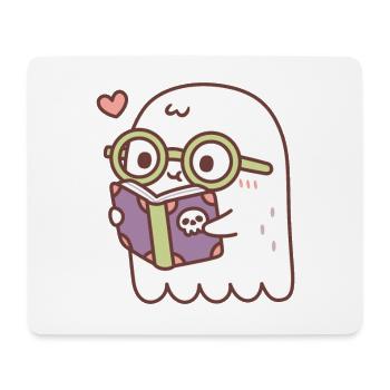 Cute Ghost Reading A Book With A Skull - Mouse Pad (horizontal) - white - Front