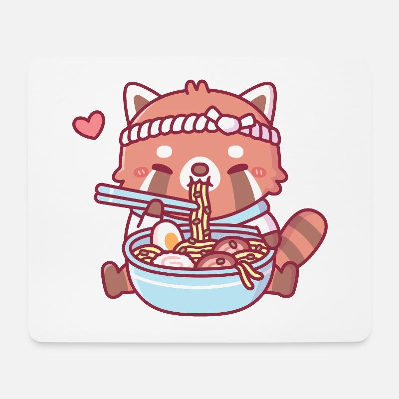 Süßer roter Panda-Koch liebt es, Ramen zu essen - Mousepad (Querformat) - Weiß