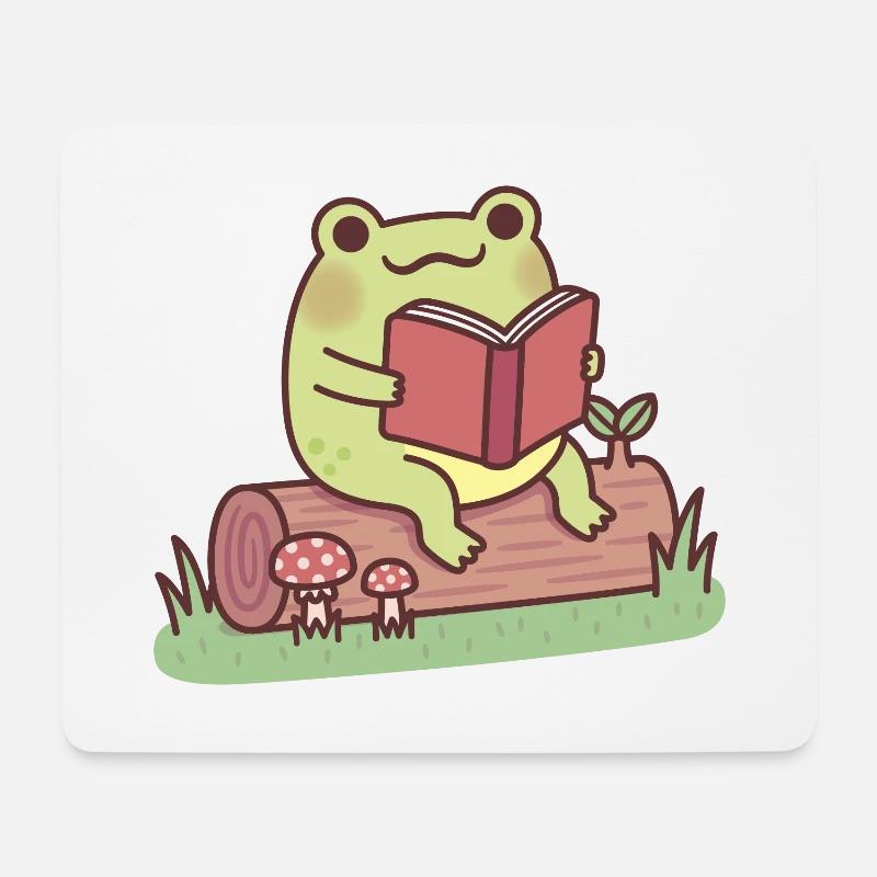 Cute Frog Reading A Book Outdoors - Mouse Pad (horizontal) - white