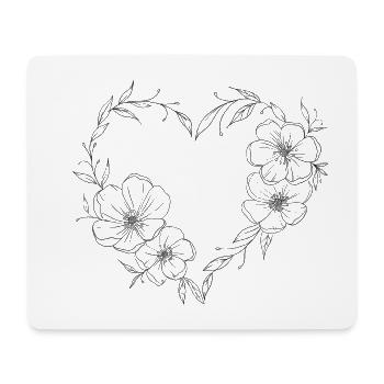 Coeur avec des fleurs et des feuilles. Romantique. - Tapis de souris (format paysage) - blanc - Devant