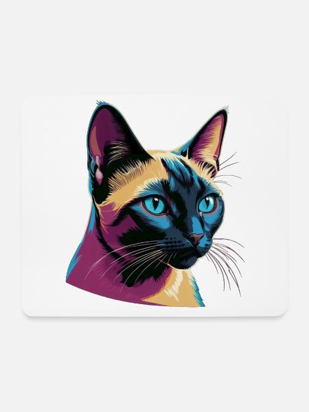 Lebendige Pop-Art-Siamkatze - Modernes Porträt - Mousepad (Querformat) - Weiß