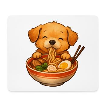 Cute little dog eating ramen noodles from bowl - Mouse Pad (horizontal) - white - Front