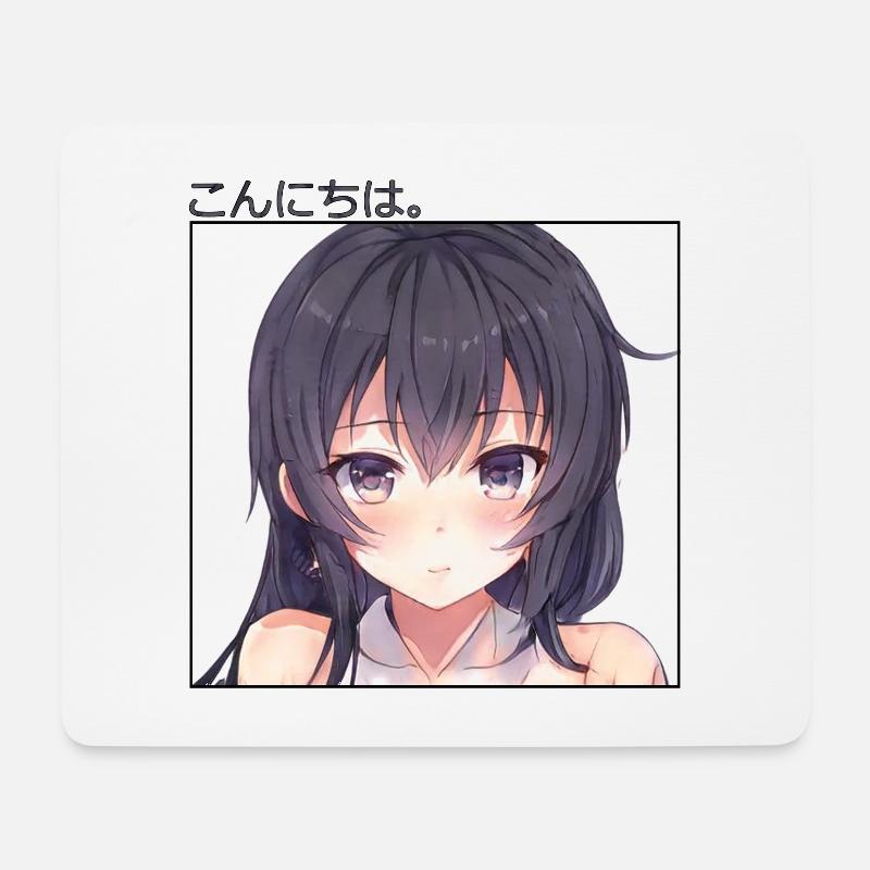 Anime Girl - Konnichiwa - Mousepad (Querformat) - Weiß