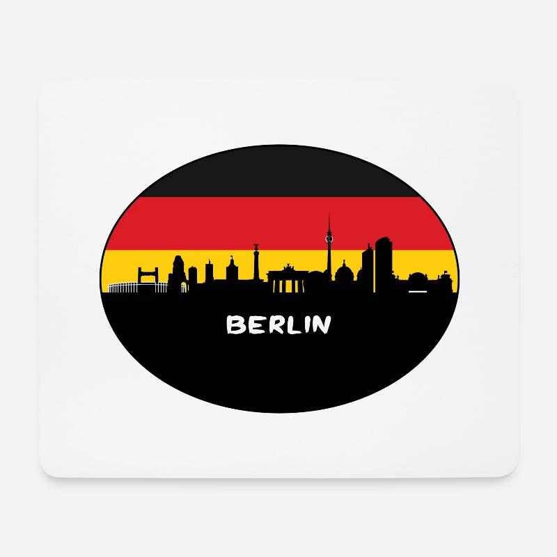 Berlin-Deutschland-Flaggen-Skyline-Schattenbild-Reise - Mousepad (Querformat) - Weiß