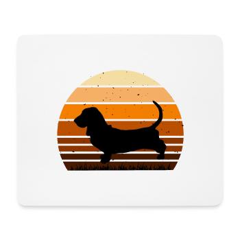 Bassett Hound Dog Lover Silhouette Vintage Sunset - Tapis de souris (format paysage) - blanc - Devant