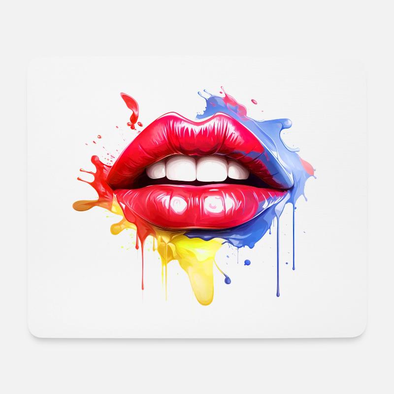 Bunte Lippen Kussmund Frauengesicht Geschenkidee - Mousepad (Querformat) - Weiß