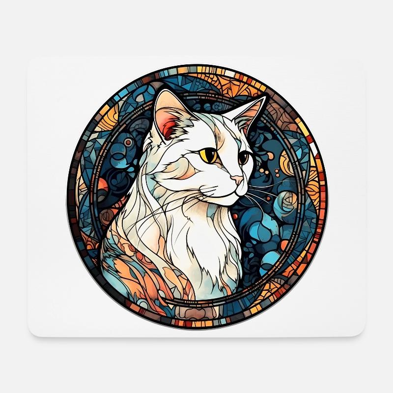 Türkischer Van Cat Breed Aquarell Glasmalerei - Mousepad (Querformat) - Weiß