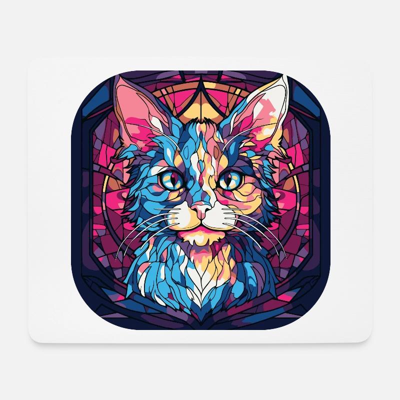 Buntes Aquarellgemälde der LaPerm-Katzenrasse - Mousepad (Querformat) - Weiß