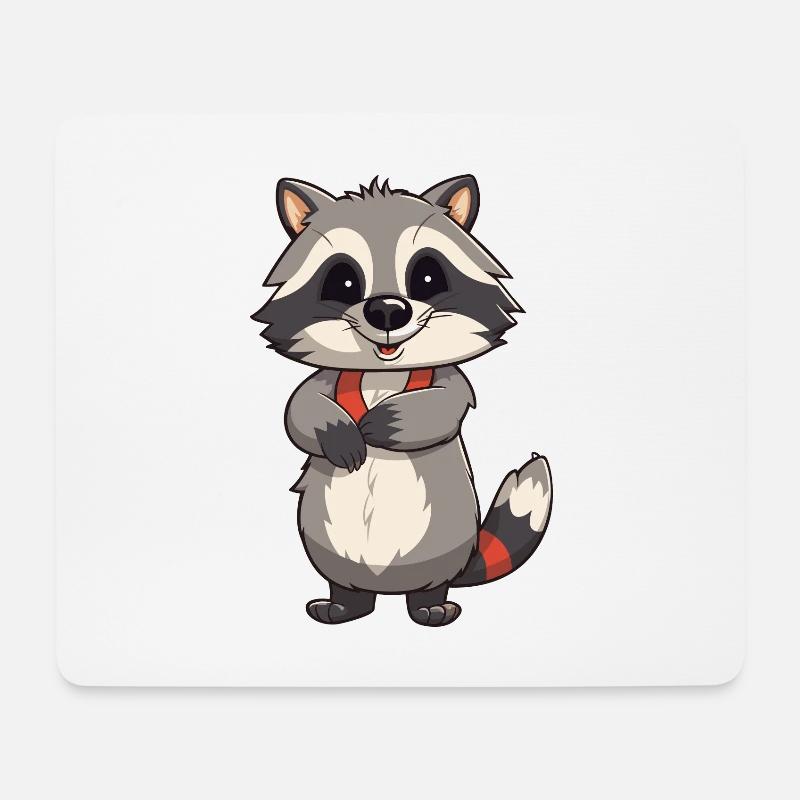 Waschbär-Karikatur-Kawaii-Aquarell-Illustration - Mousepad (Querformat) - Weiß