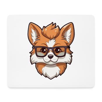 Wolf Wearing Glasses Cartoon Kawaii Illustration - Mouse Pad (horizontal) - white - Front