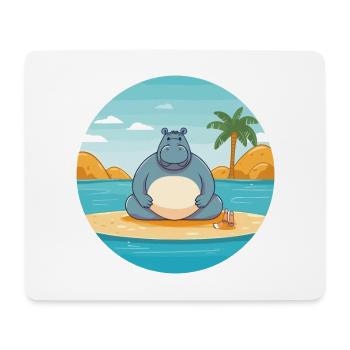 Hippo Cartoon Yoga Beach Summer Illustration - Mouse Pad (horizontal) - white - Front