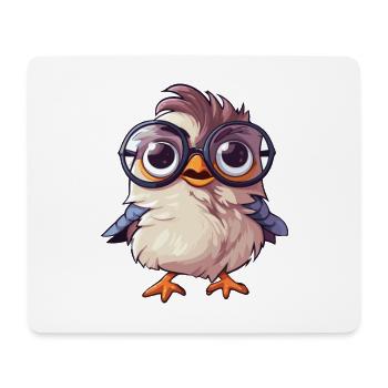 Sparrow With Glasses Cartoon Kawaii Illustration - Mouse Pad (horizontal) - white - Front