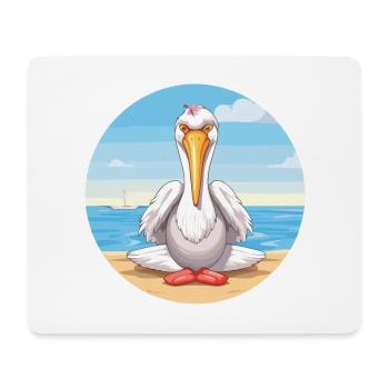 Pelican Cartoon Yoga Beach Summer Illustration - Mouse Pad (horizontal) - white - Front