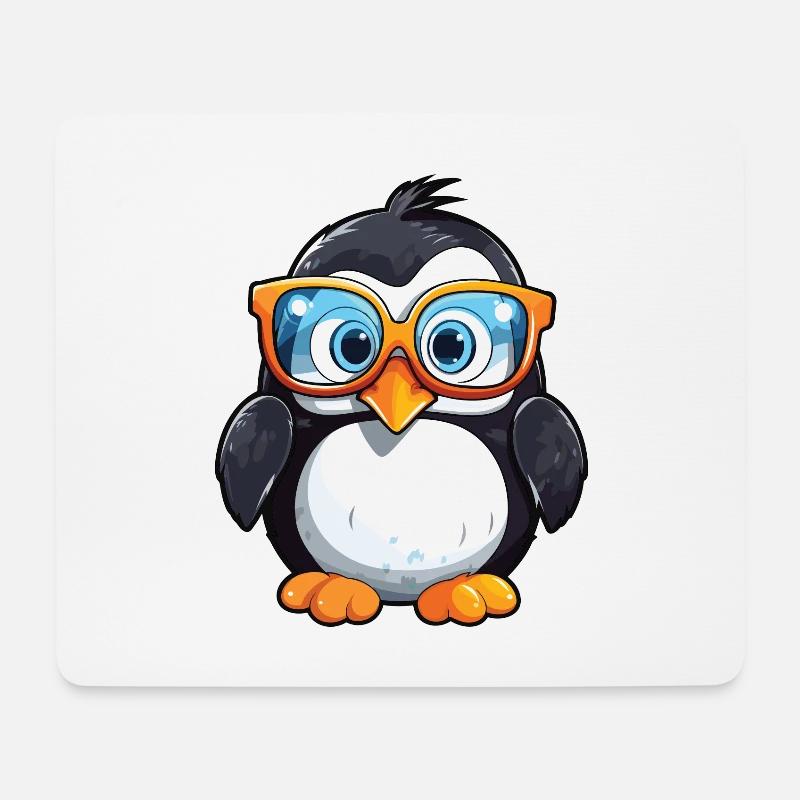 Pinguin mit Brille Cartoon Kawaii Illustration - Mousepad (Querformat) - Weiß