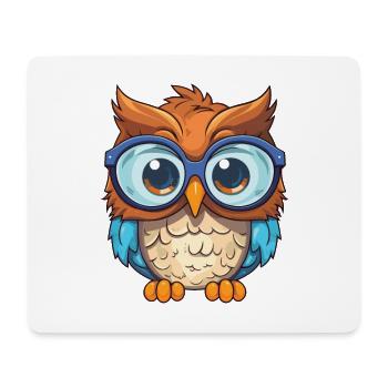 Eule trägt Brille Karikatur Kawaii Illustration - Mousepad (Querformat) - Weiß - Vorne