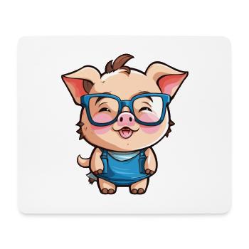 Cochon portant des lunettes Dessin animé Kawaii Illustration - Tapis de souris (format paysage) - blanc - Devant