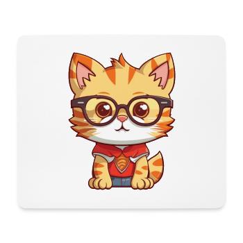 Kitten Wearing Glasses Cartoon Kawaii Illustration - Mouse Pad (horizontal) - white - Front