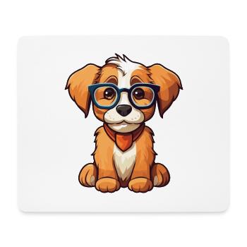 chien portant des lunettes dessin animé Kawaii Illustration - Tapis de souris (format paysage) - blanc - Devant