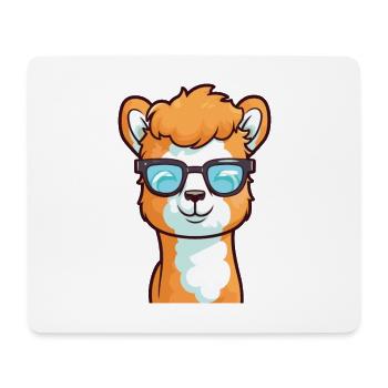 Alpaka-Brillen-Cartoon-Kawaii-Illustration - Mousepad (Querformat) - Weiß - Vorne