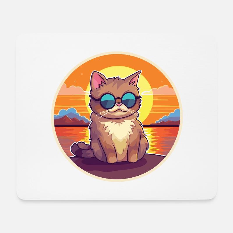 Katze lustige Karikatur Kawaii Strand Illustration - Mousepad (Querformat) - Weiß
