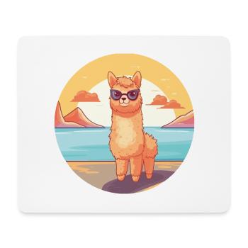 Alpaga Drôle de dessin animé Kawaii Beach Illustration - Tapis de souris (format paysage) - blanc - Devant