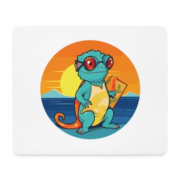 Caméléon Drôle de dessin animé Kawaii Beach Illustration - Tapis de souris (format paysage) - blanc - Devant