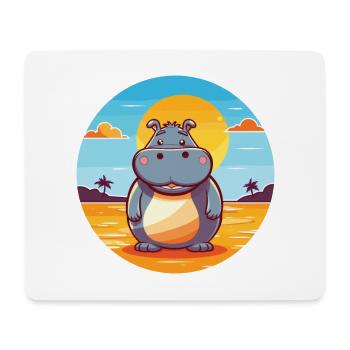 Hippo Funny Cartoon Kawaii Beach Illustration - Mouse Pad (horizontal) - white - Front