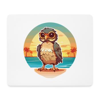 Hawk Funny Cartoon Kawaii Beach Illustration - Tapis de souris (format paysage) - blanc - Devant