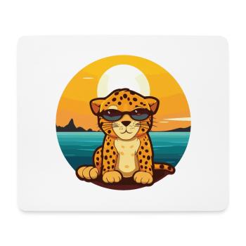 Leopard Funny Cartoon Kawaii Beach Illustration - Mouse Pad (horizontal) - white - Front
