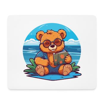 Ours Mignon Drôle Dessin Animé Kawaii Livre Plage - Tapis de souris (format paysage) - blanc - Devant