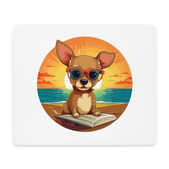 Chihuahua Chien Mignon Drôle Dessin Animé Kawaii Livre Plage - Tapis de souris (format paysage) - blanc - Devant