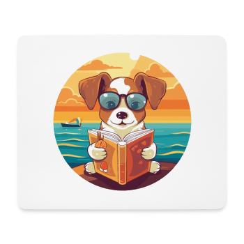 Chien Mignon Drôle Dessin Animé Kawaii Livre Plage - Tapis de souris (format paysage) - blanc - Devant