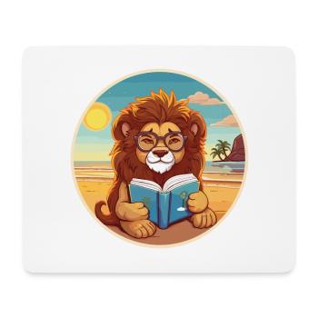 Löwe Niedliche Lustige Karikatur Kawaii Buch Strand - Mousepad (Querformat) - Weiß - Vorne