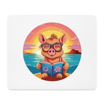 Cochon Mignon Drôle Dessin Animé Kawaii Livre Plage - Tapis de souris (format paysage) - blanc - Devant