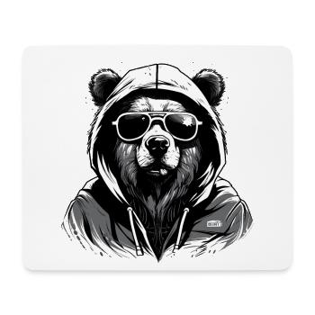 Bear with hoodie and sunglasses black and white - Mouse Pad (horizontal) - white - Front