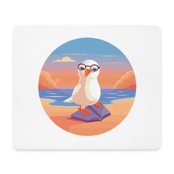 Seagull Cute Funny Cartoon Kawaii Book Beach - Mouse Pad (horizontal) - white - Front