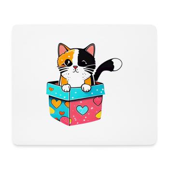 Eine orangefarbene Katze in einer Schachtel mit ihrem leuchtenden - Mousepad (Querformat) - Weiß - Vorne