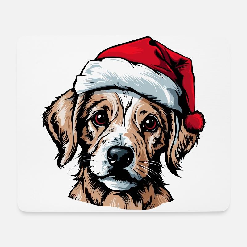 Süßer Hund mit Weihnachtsmütze Kawaii Geschenk - Mousepad (Querformat) - Weiß