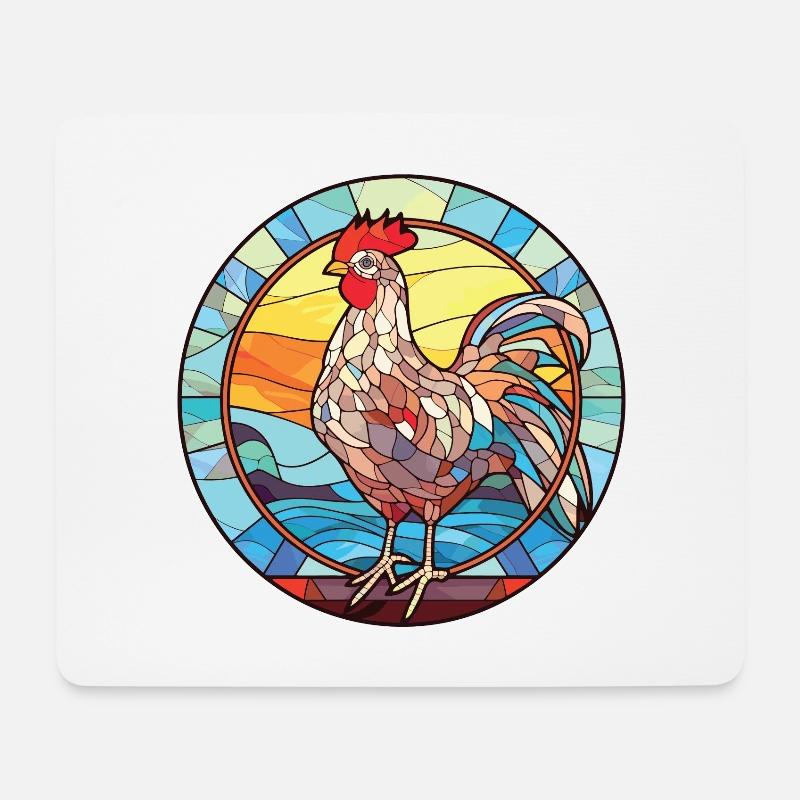 Bunte Aquarell-Tierillustration des Huhns - Mousepad (Querformat) - Weiß