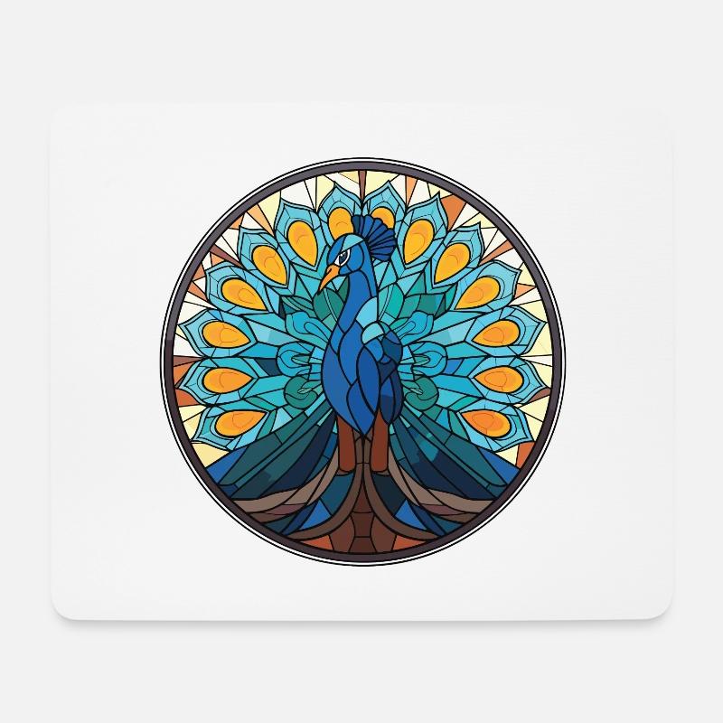 Pfau Buntes Aquarell Tier Illustration - Mousepad (Querformat) - Weiß